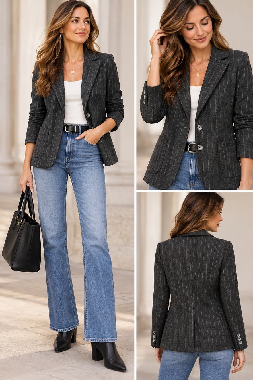 Banana Republic Wool Cashmere Blazer Women’s 10 Charcoal Gray Pinstripe Jacket